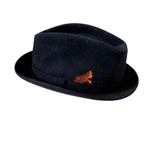 Emerson Fifth Ave New York Fedora Men's Black Felt Hat Red Feather Vintage 1960s
